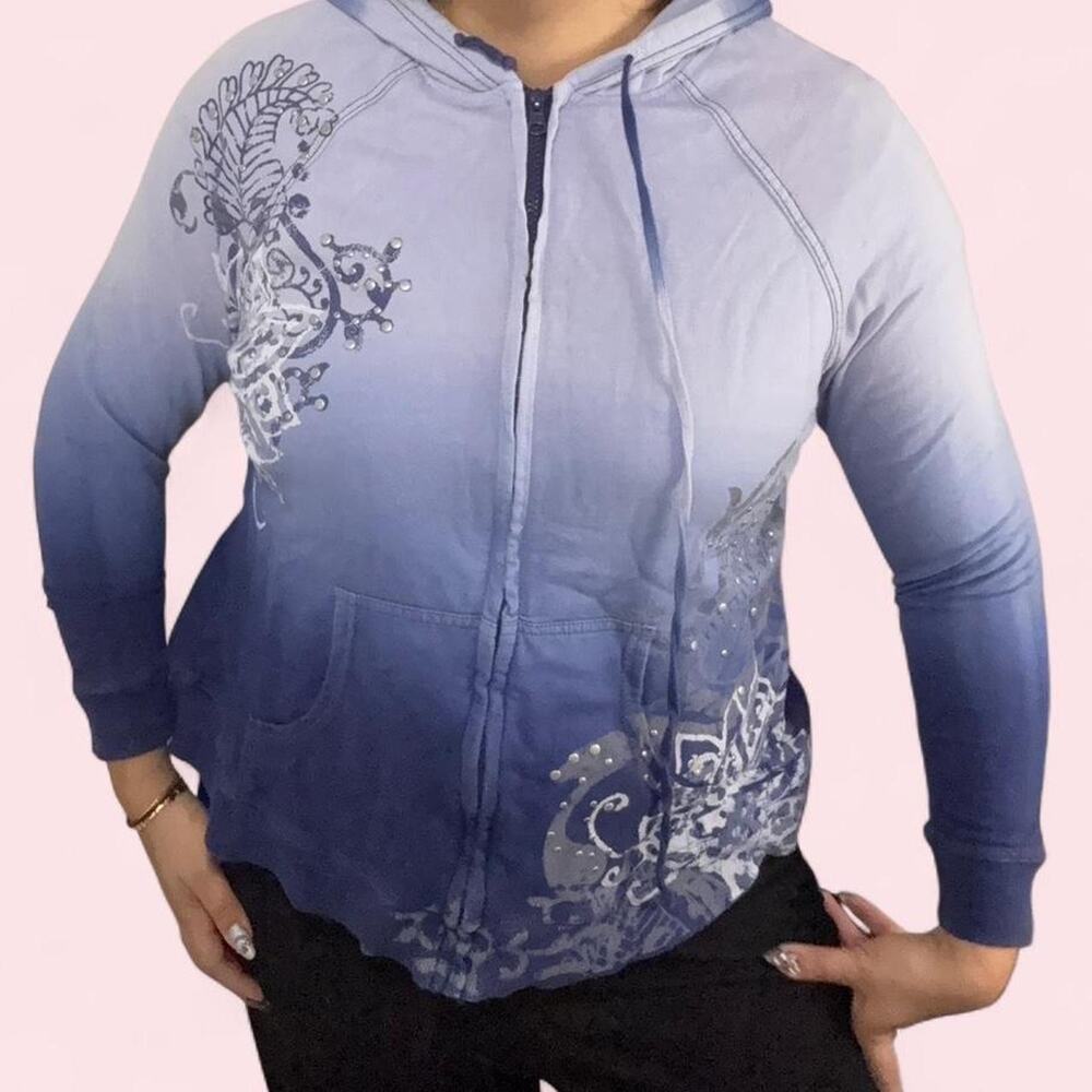 Blue ombré zip-up hoodie size xl Y2k blue ombre grunge studded